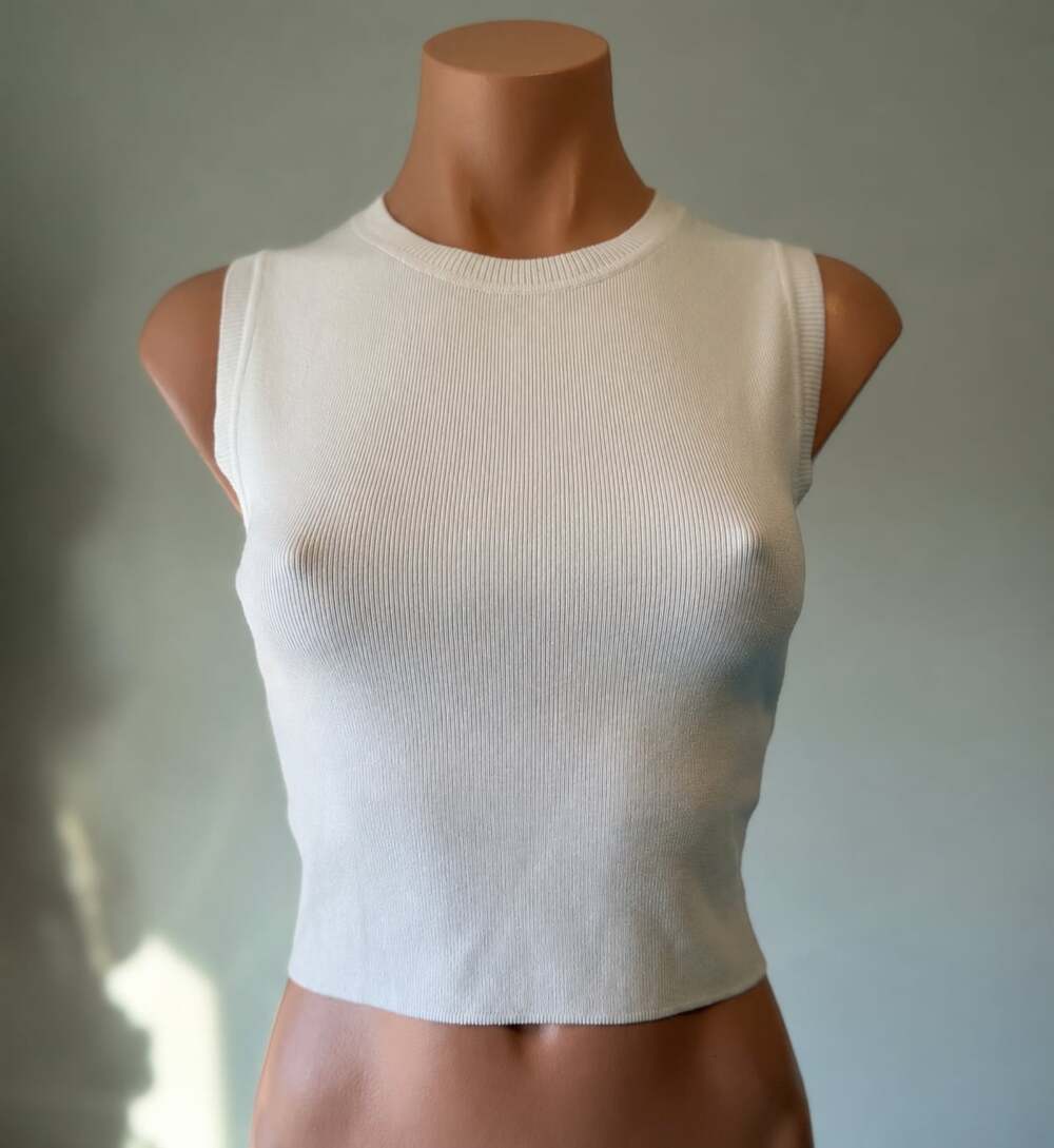 Zara Ribbed Knit Sleeveless Crew Neck Crop Top
